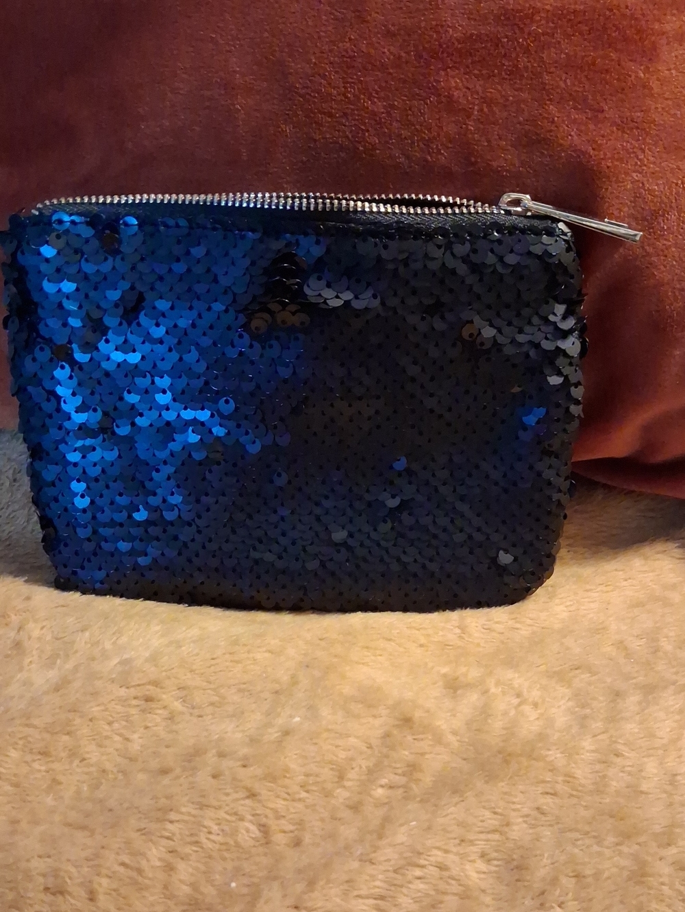 a new day Blue Sequined Zip Cosmetic Pouch